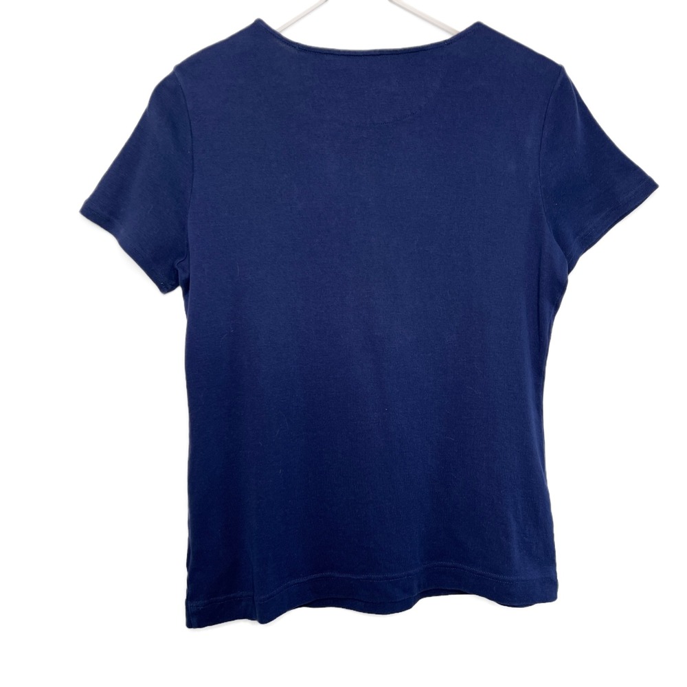 Lauren Ralph Lauren Womens Navy Blue Short Sleeve Henley Casual T Shirt Top L - Picture 10 of 16
